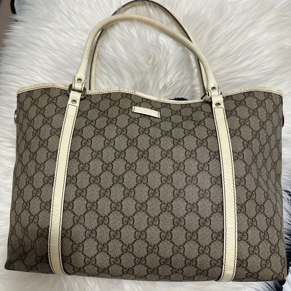 Gucci Brown and Cream Women's Monogram Tote Bag MM size Neverful style